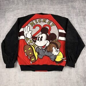 Mickey Mouse Jacket Mens Medium Vtg 90s Varsity Athletics‎ Corduroy Sleeves Snap